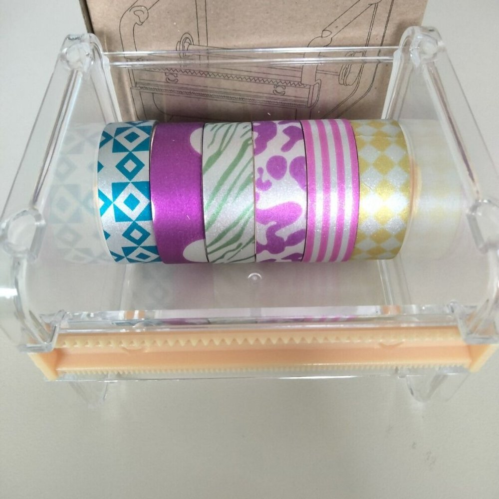NEW- Washi Tape Holder Cutter Clear with Washi Tape Included
